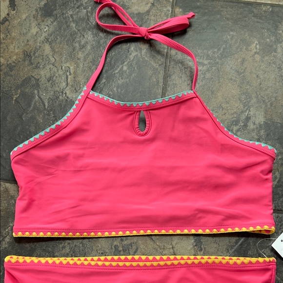 Old Navy Pink Kids Halter Bikini with Yellow and Blue Trim- NWT - Picture 2 of 6